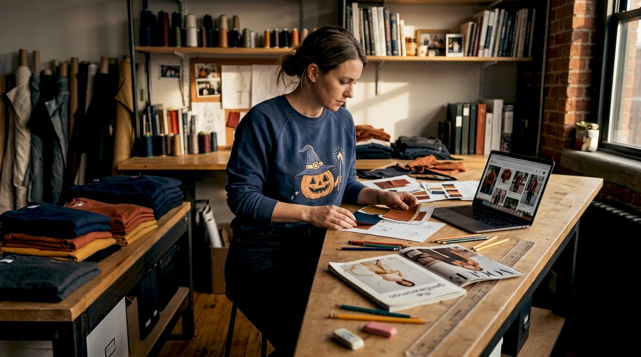 Designer reviewing seasonal apparel samples