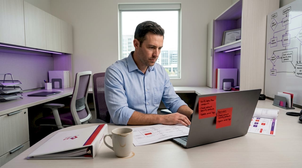 IT manager reviewing EHR system maps