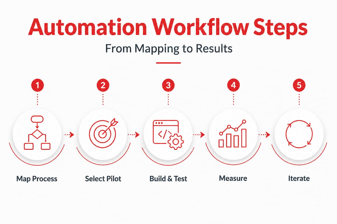 Infographic showing five automation workflow steps