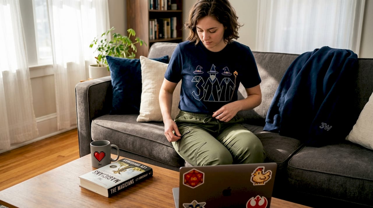 Person in comfortable gamer-inspired outfit
