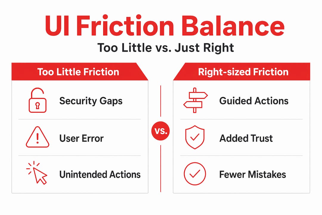 Infographic comparing too little vs right-sized UI friction