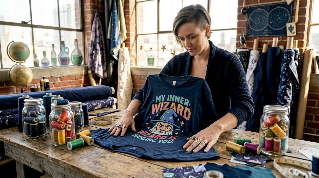 Designer checks t-shirt fabric and print