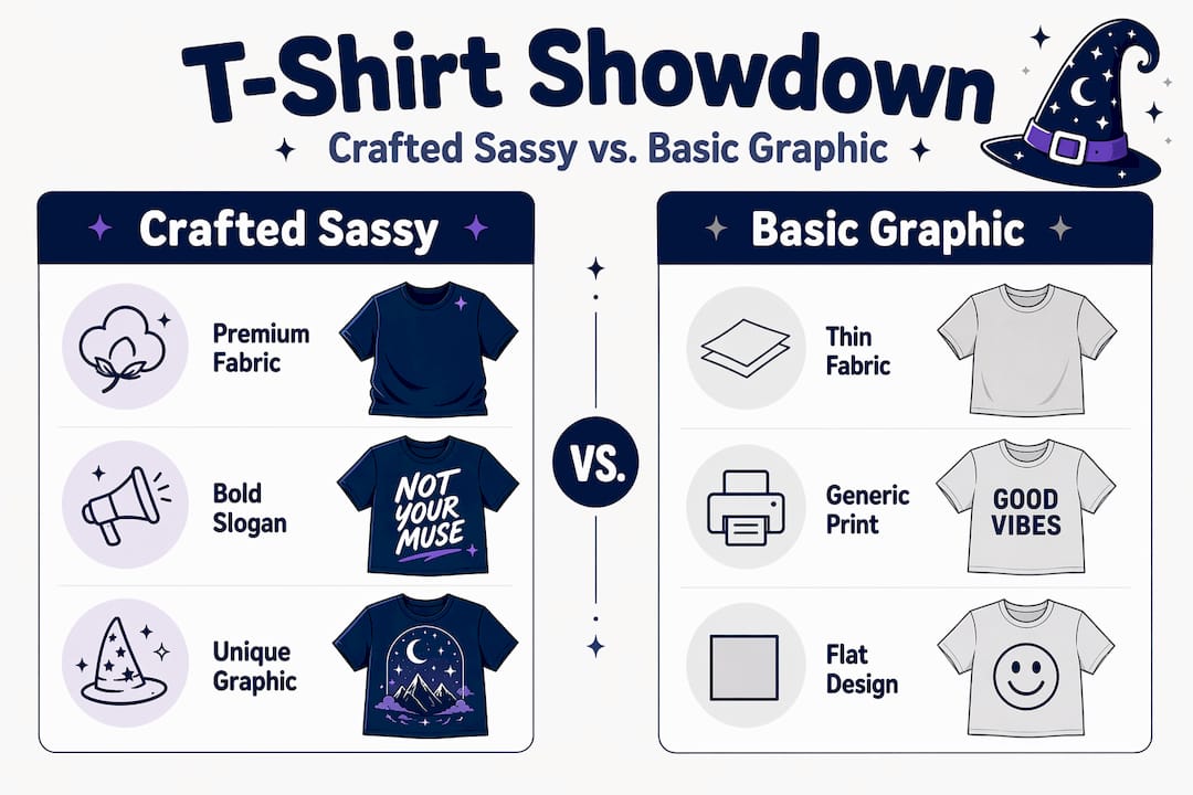 Infographic compares crafted and basic t-shirts
