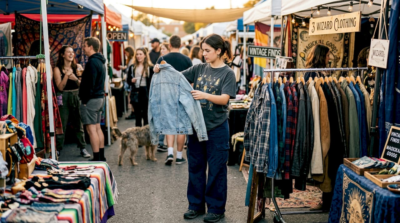 Teen shopping secondhand at thrift store