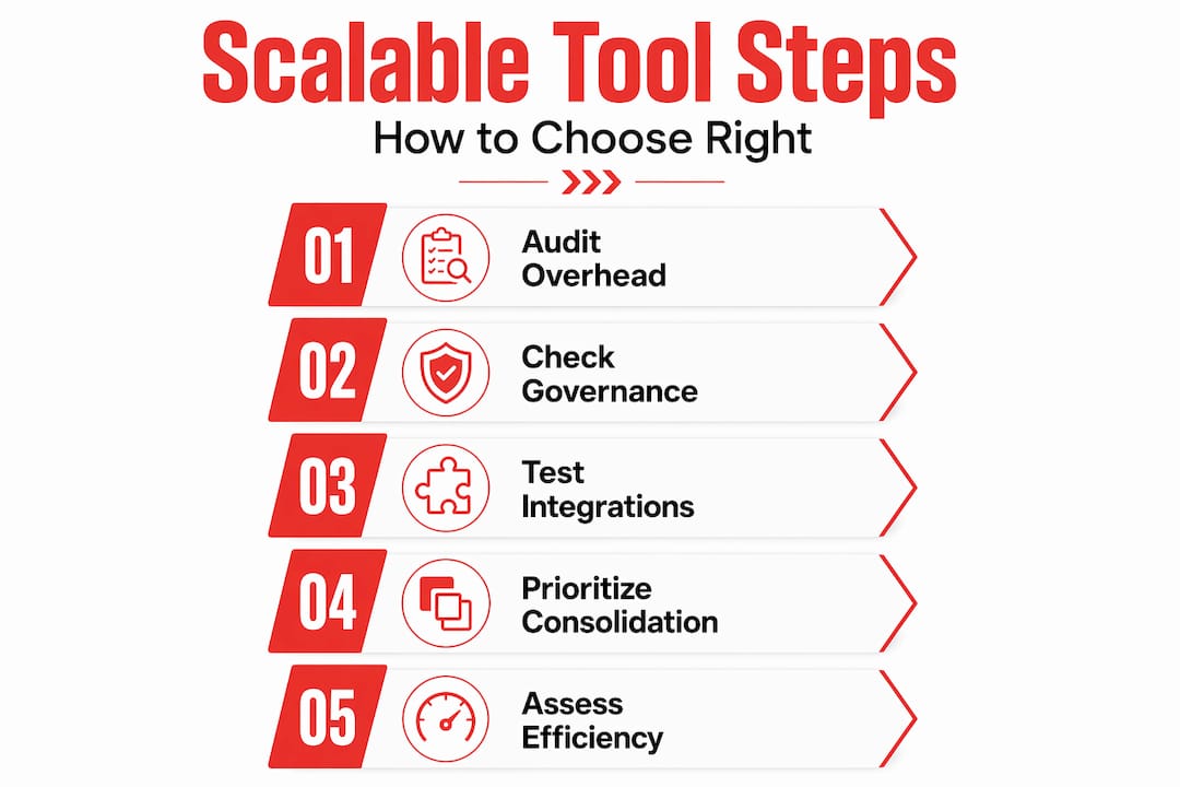 Infographic outlining steps to select scalable digital tools