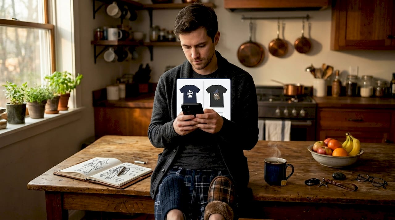Man choosing casual outfit online