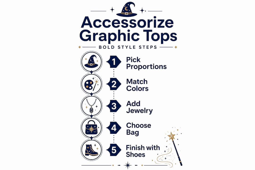 Vertical infographic showing steps to accessorize graphic tops