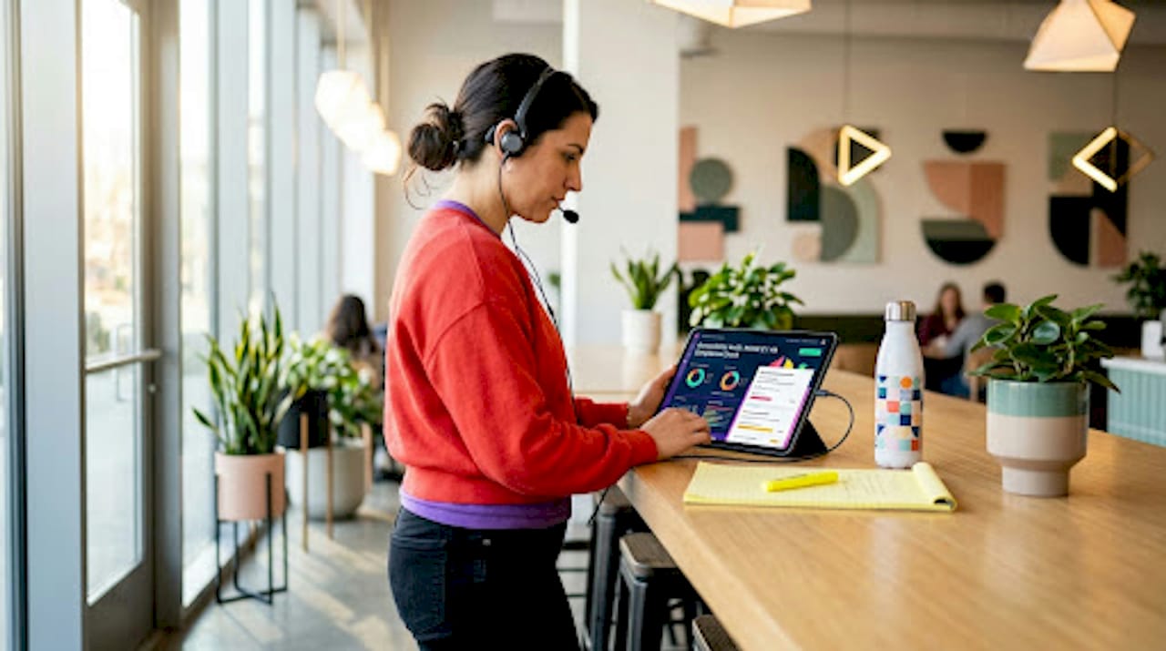 Designer reviewing accessibility on computer interface