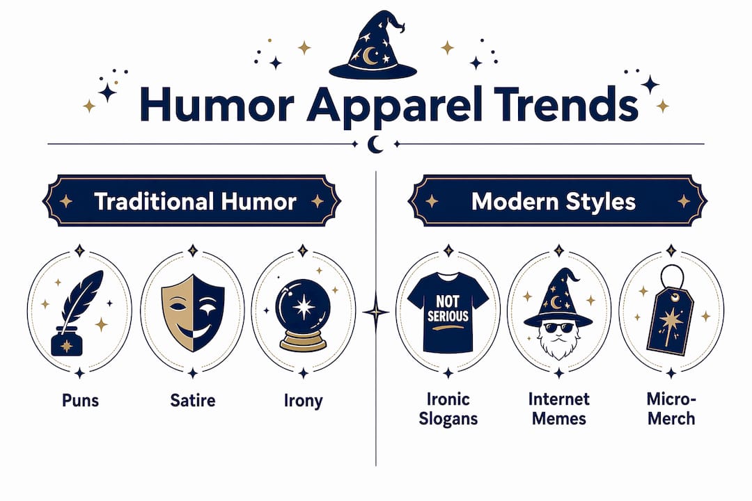 Infographic comparing traditional vs modern humor apparel styles