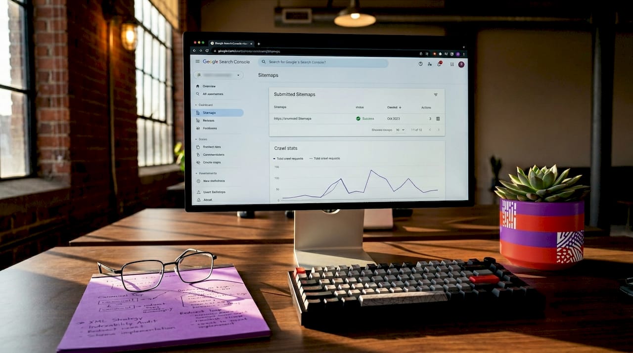 Computer screen displaying SEO technical setup tools