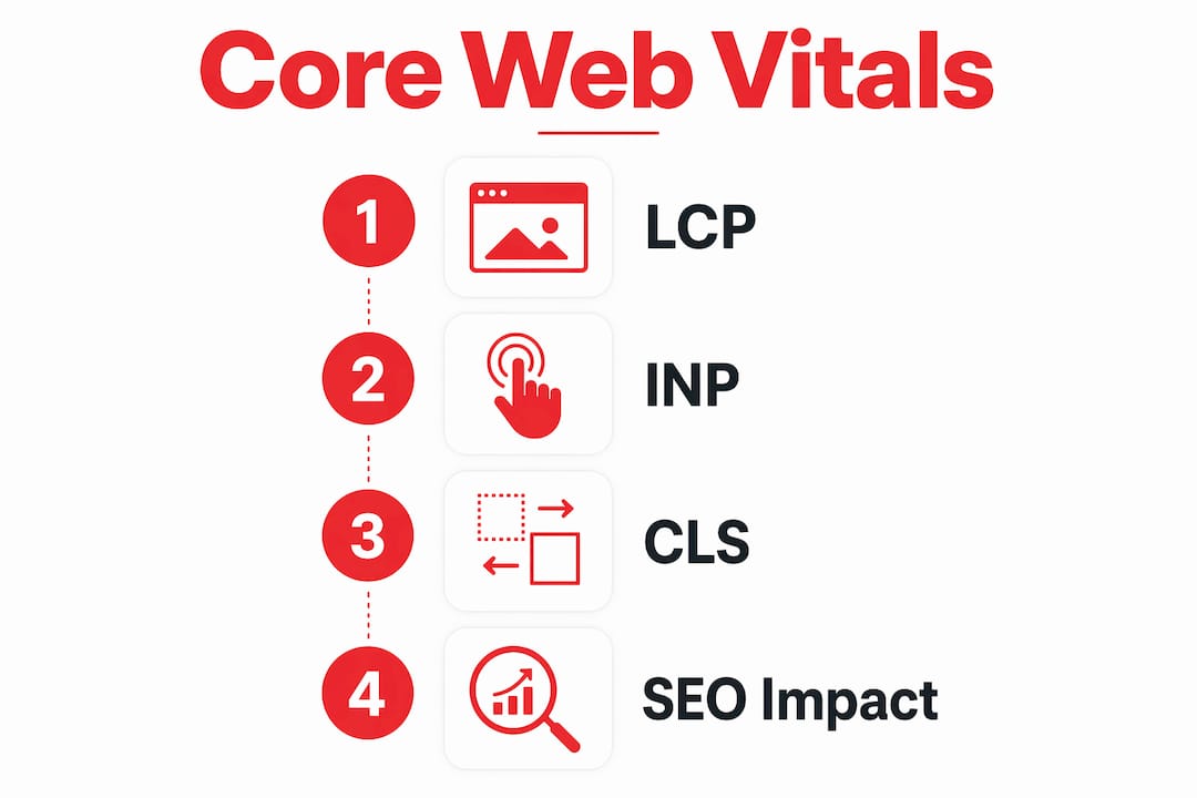 Infographic showing Core Web Vitals steps and SEO impact