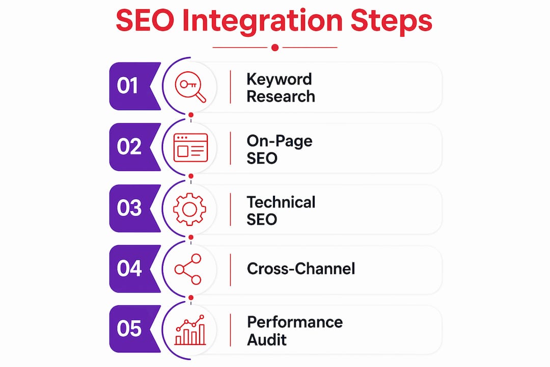 Infographic illustrating SEO integration steps in digital marketing