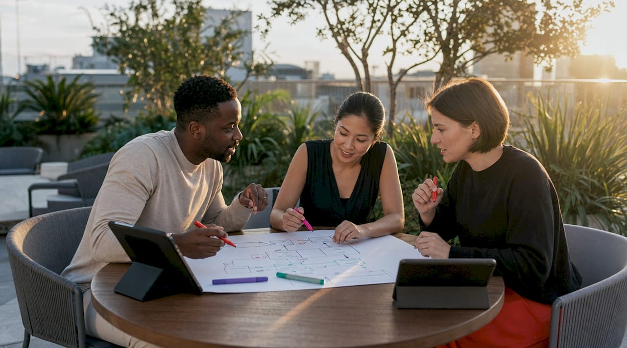Diverse team collaborating on content strategy