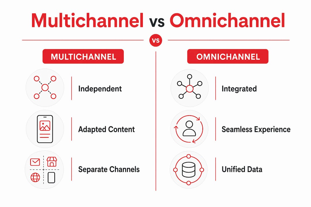 Infographic comparing multichannel and omnichannel approaches