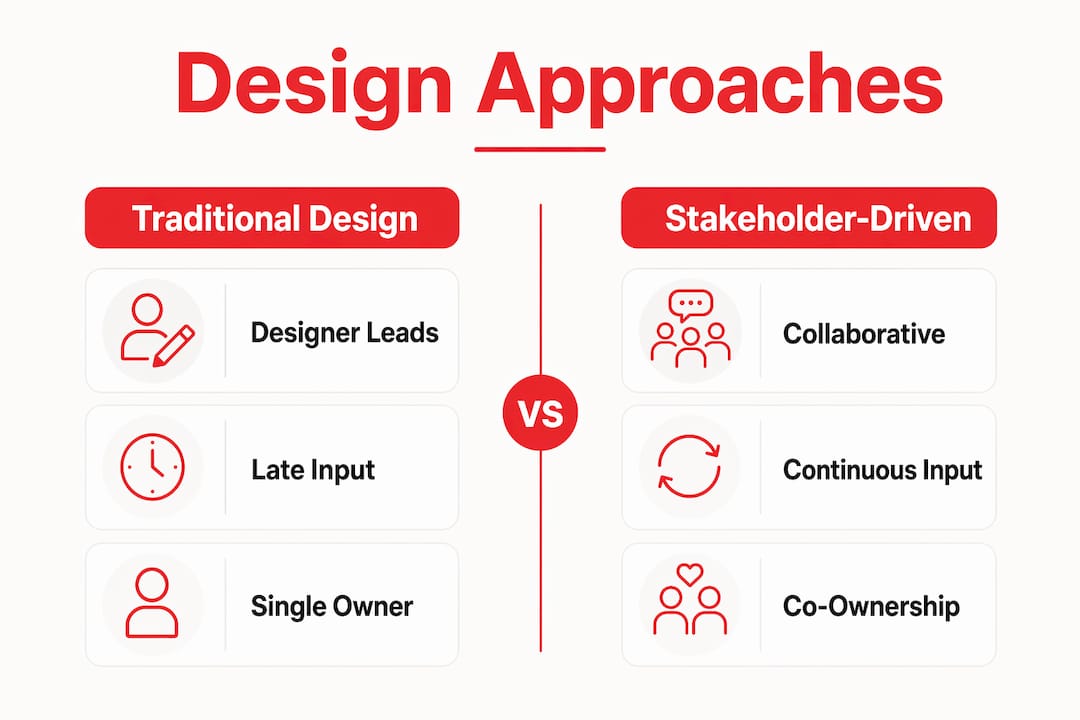 Comparison infographic of traditional vs stakeholder design