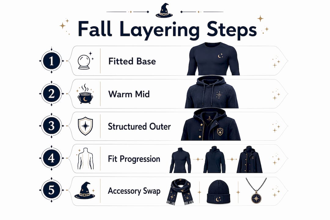 Infographic illustrating 5 fall layering steps