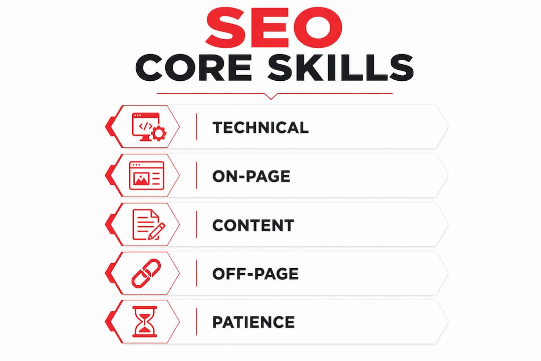 Infographic outlining core SEO skills