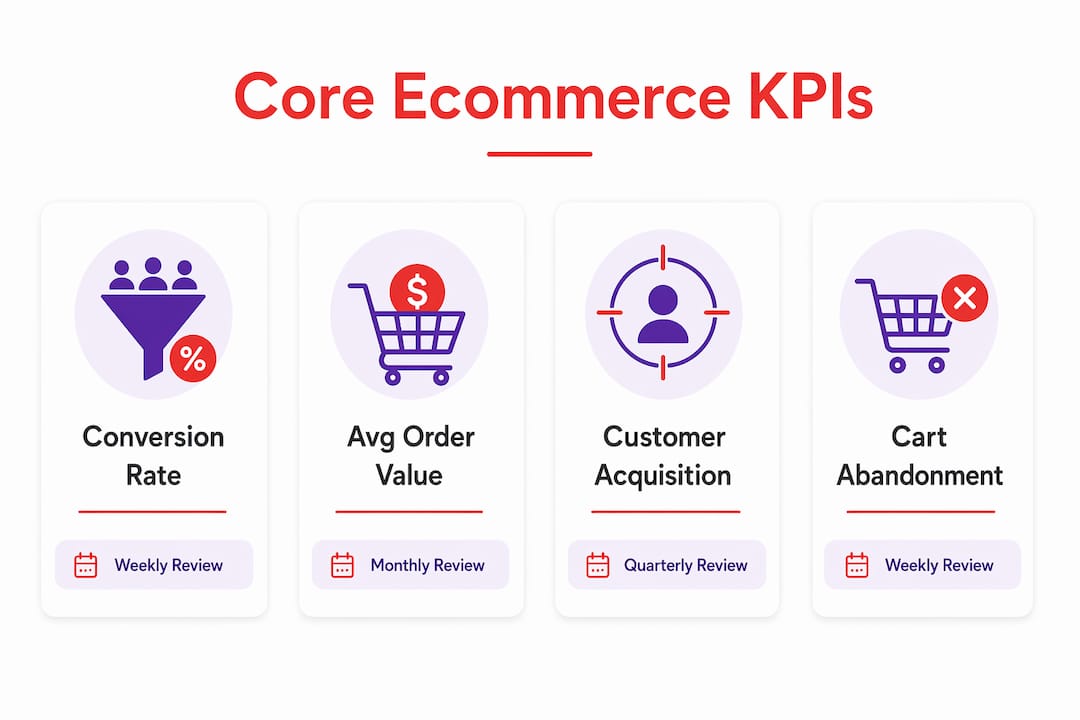 Infographic showing key ecommerce KPIs and review cadences