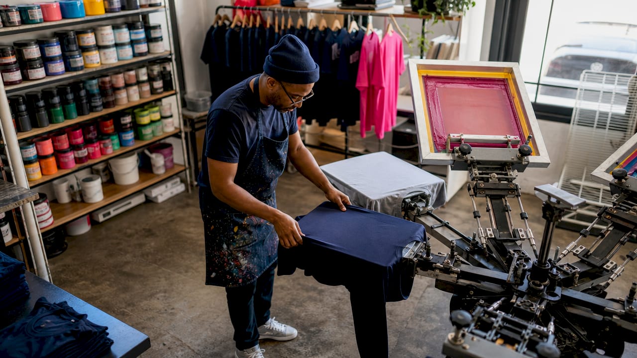 Screen printing novelty t-shirt with bold typography
