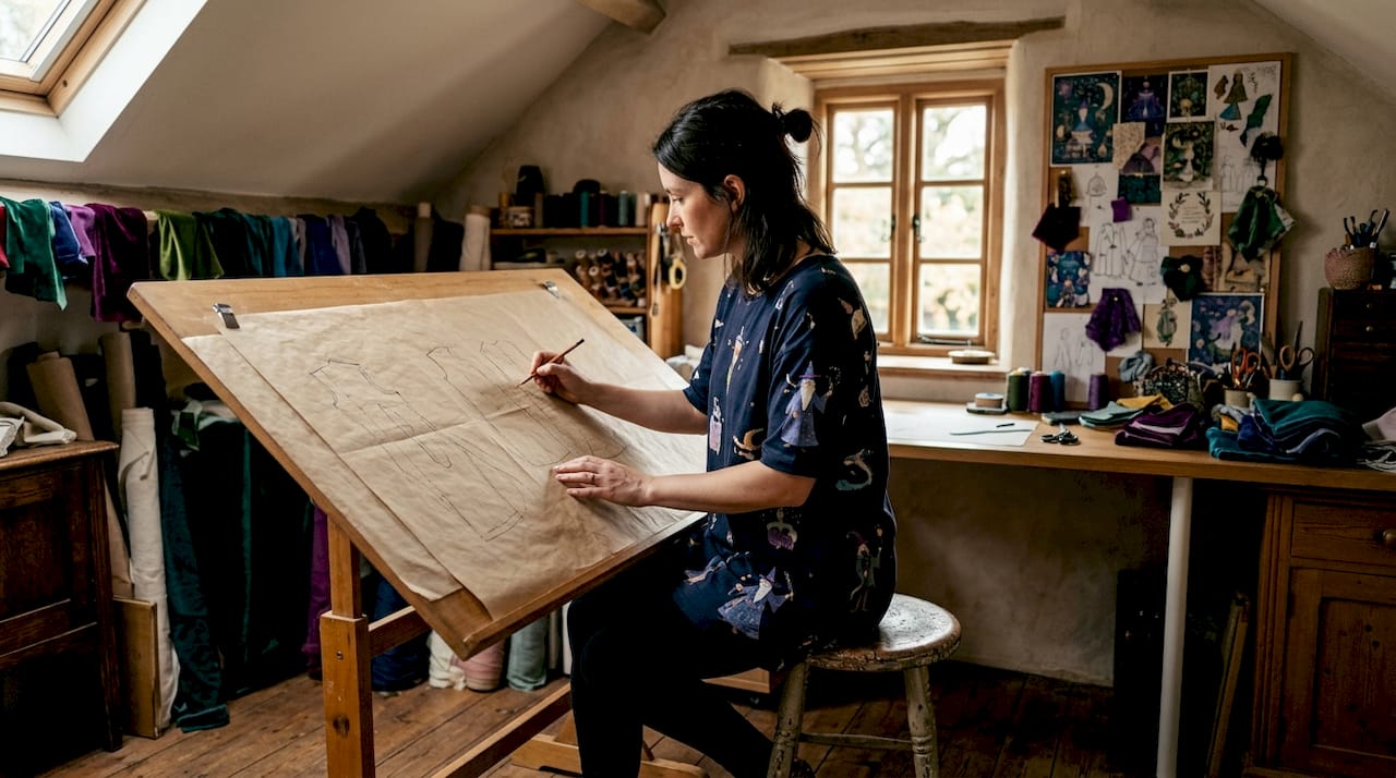 Designer sketching unisex clothing patterns