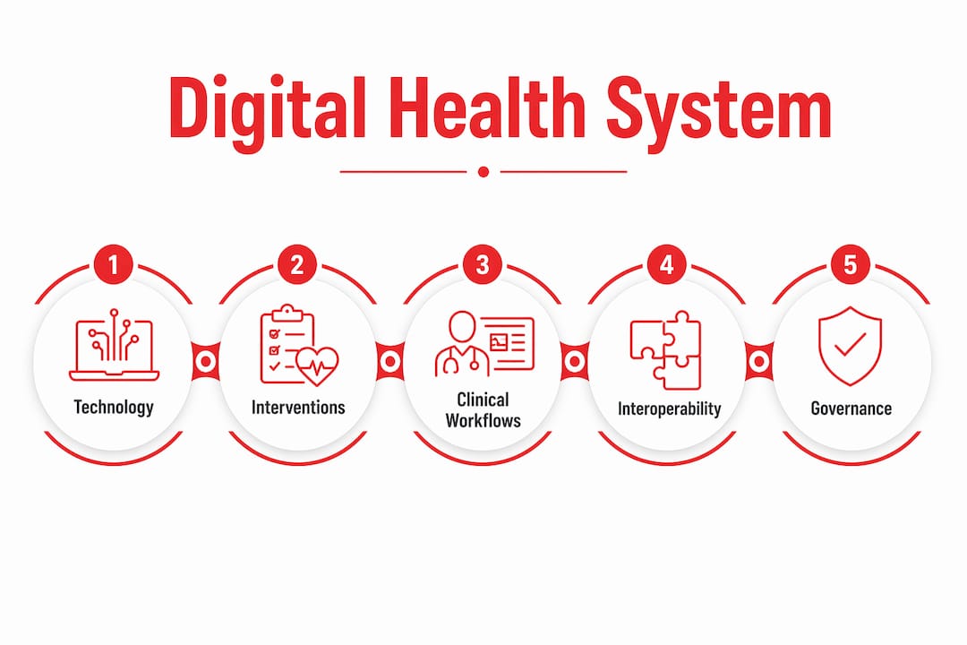 Hierarchy infographic of digital health system components