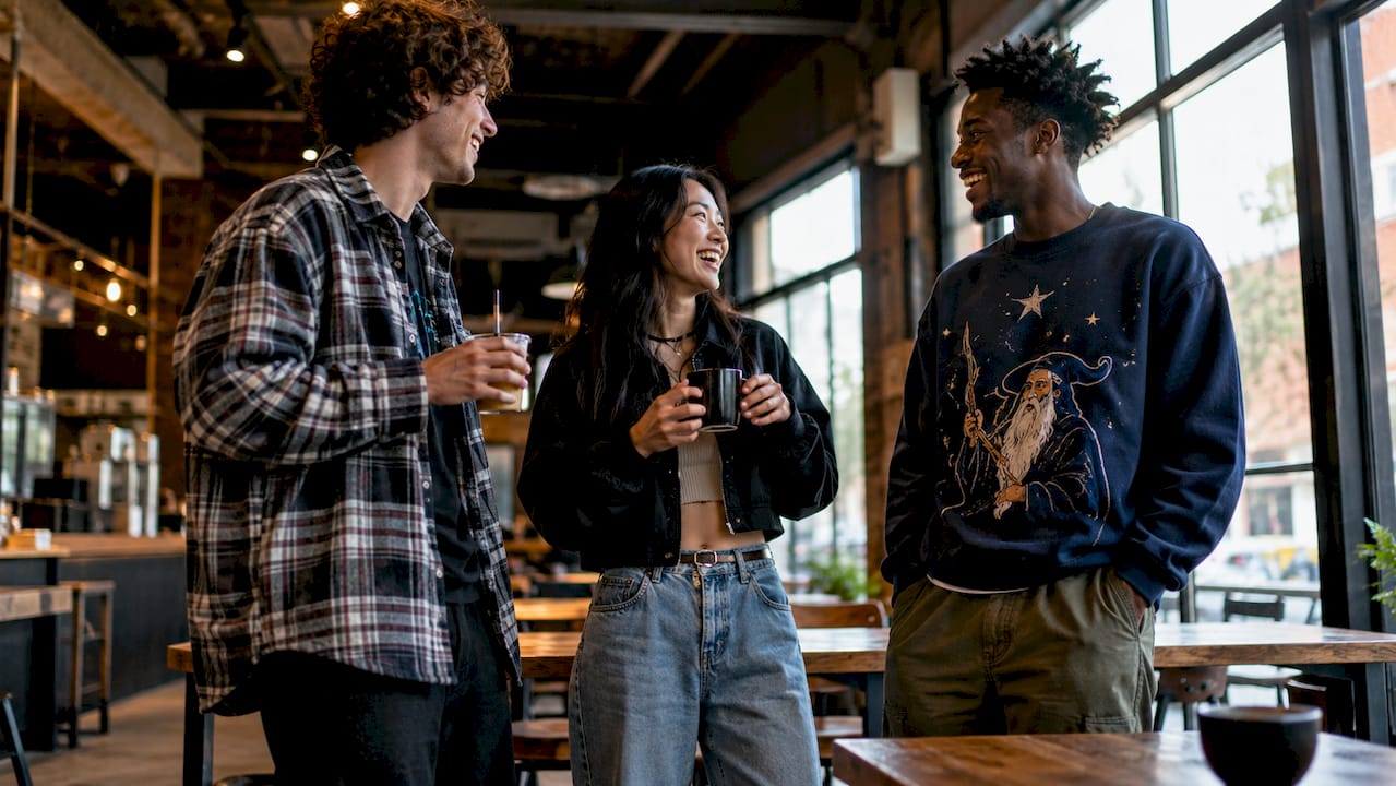 Group expressing identity via trending apparel