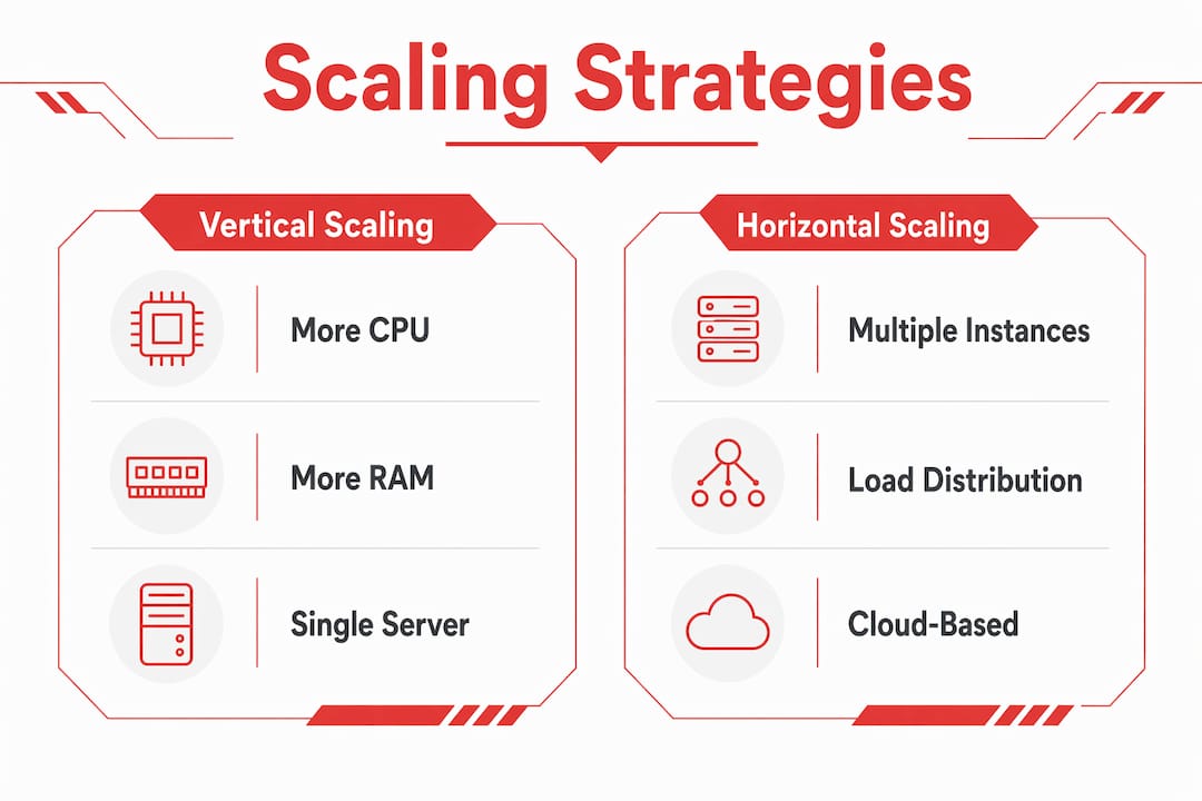 Infographic comparing vertical and horizontal scaling strategies