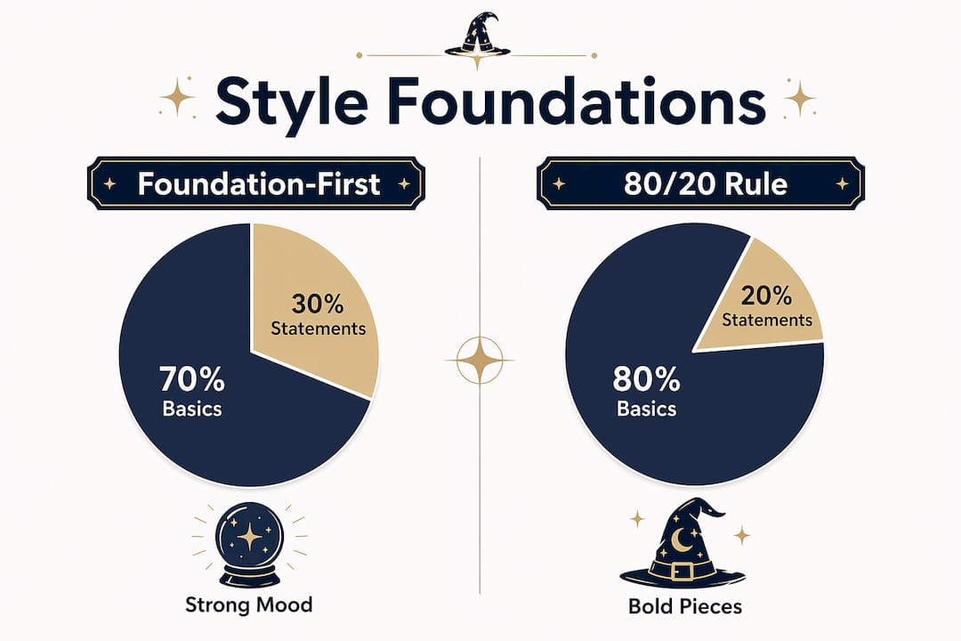 Infographic comparing wardrobe balance styles