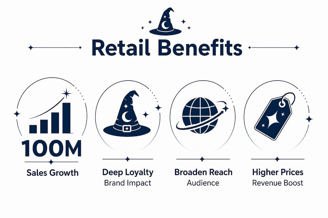 Infographic showing key benefits of themed apparel in retail