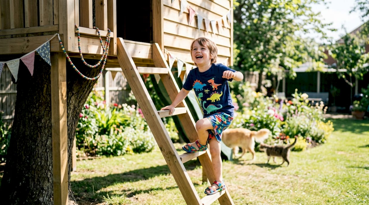 Child playing outdoors wearing themed outfit