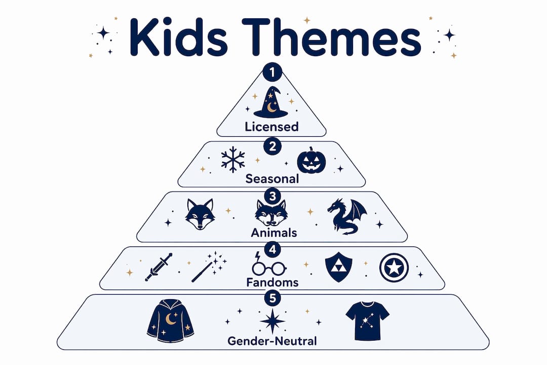 Infographic ranking popular kids clothing themes