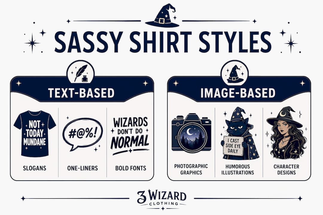 Infographic comparing sassy shirt style categories