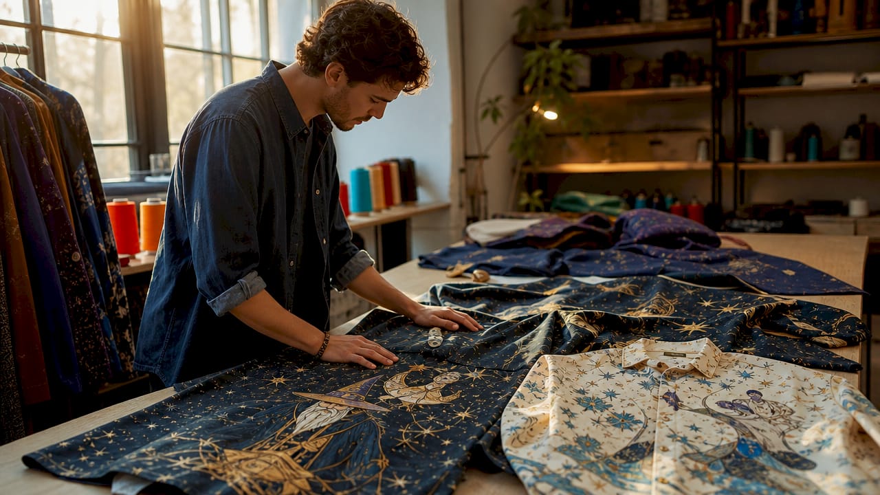 Close-up hands inspecting cotton fabric texture