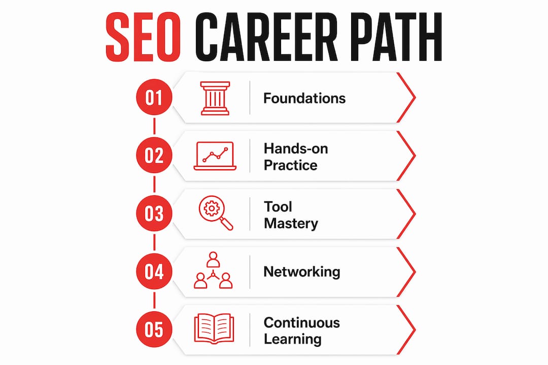 Infographic showing SEO career path steps