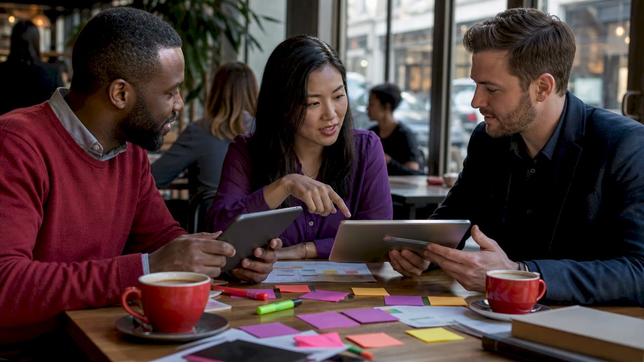 Team collaborating on marketing analytics reports