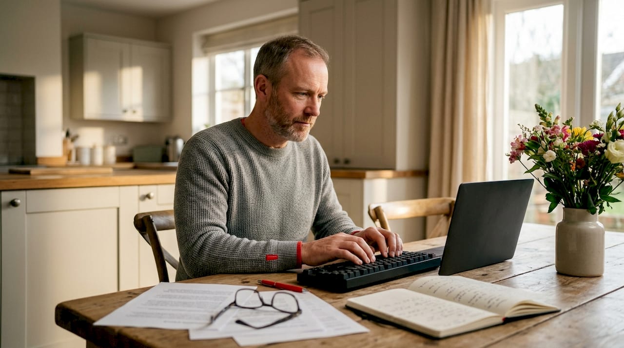 Hands typing SEO content on keyboard