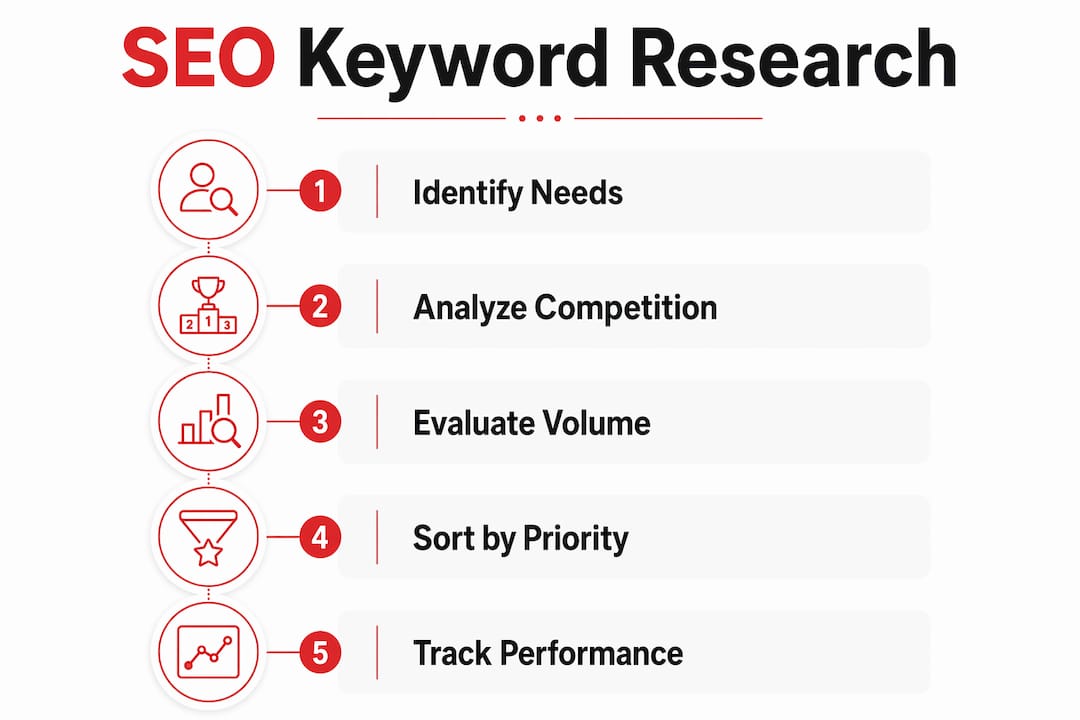 Infographic showing keyword research steps