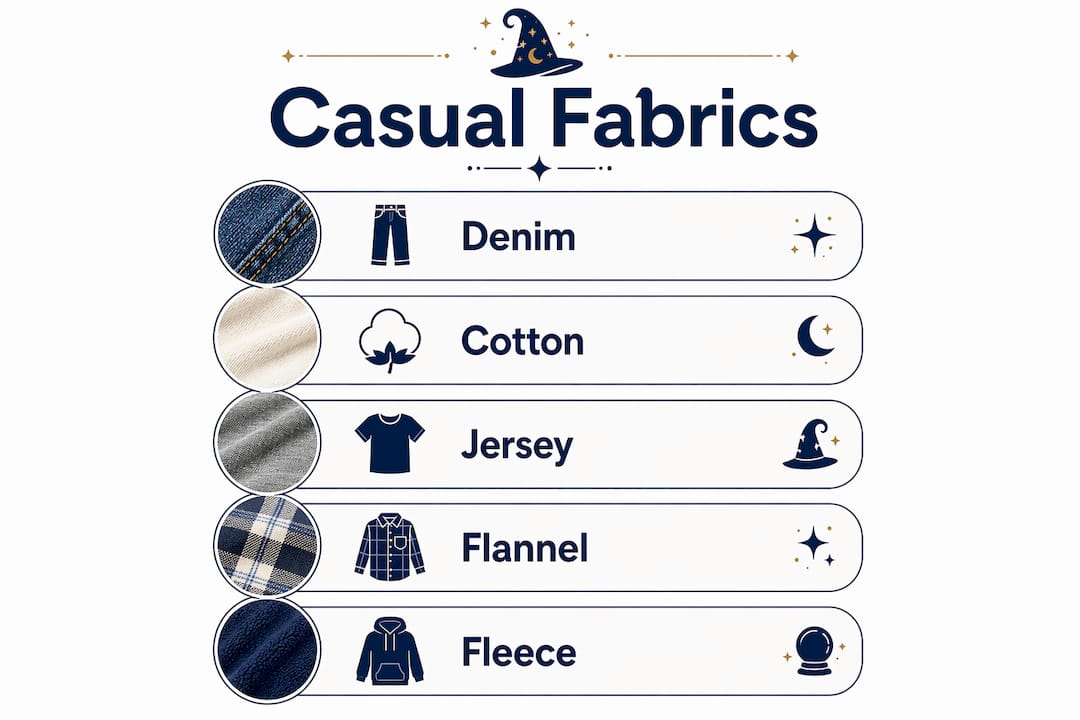 Infographic listing key fabrics for casual wear