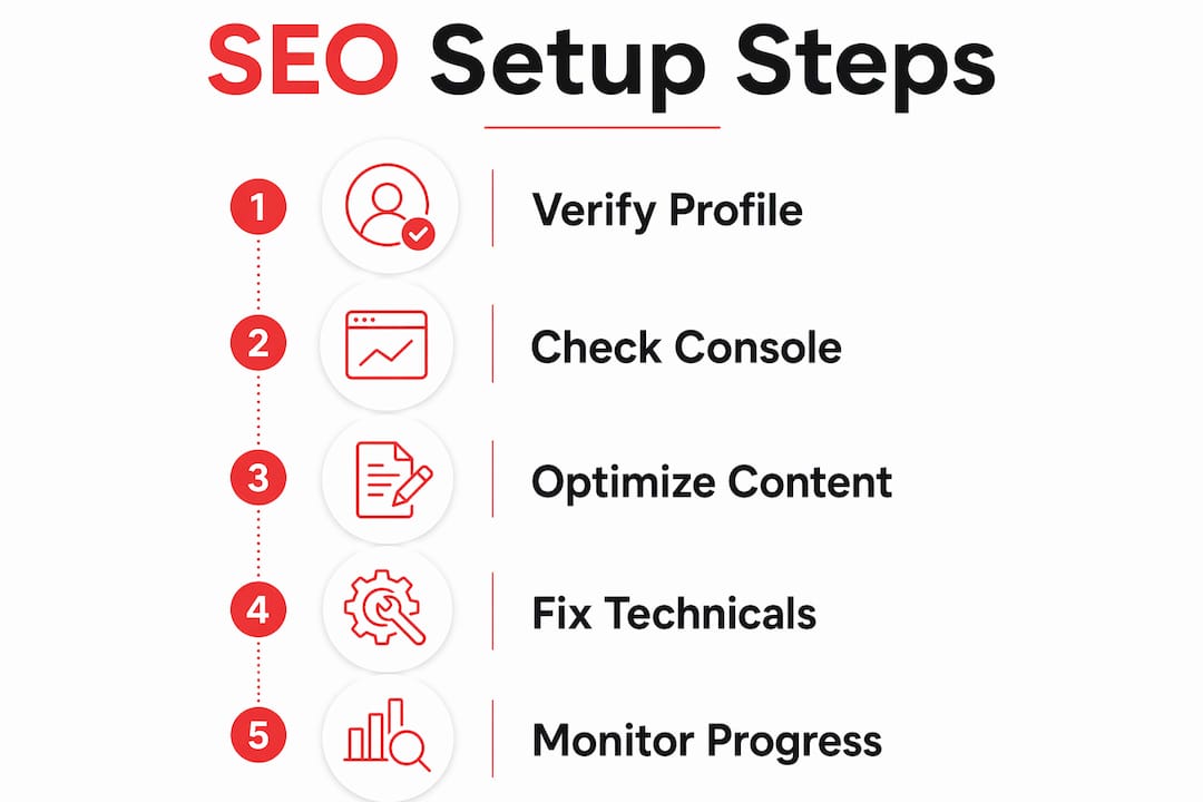 Infographic showing SEO setup steps for small businesses