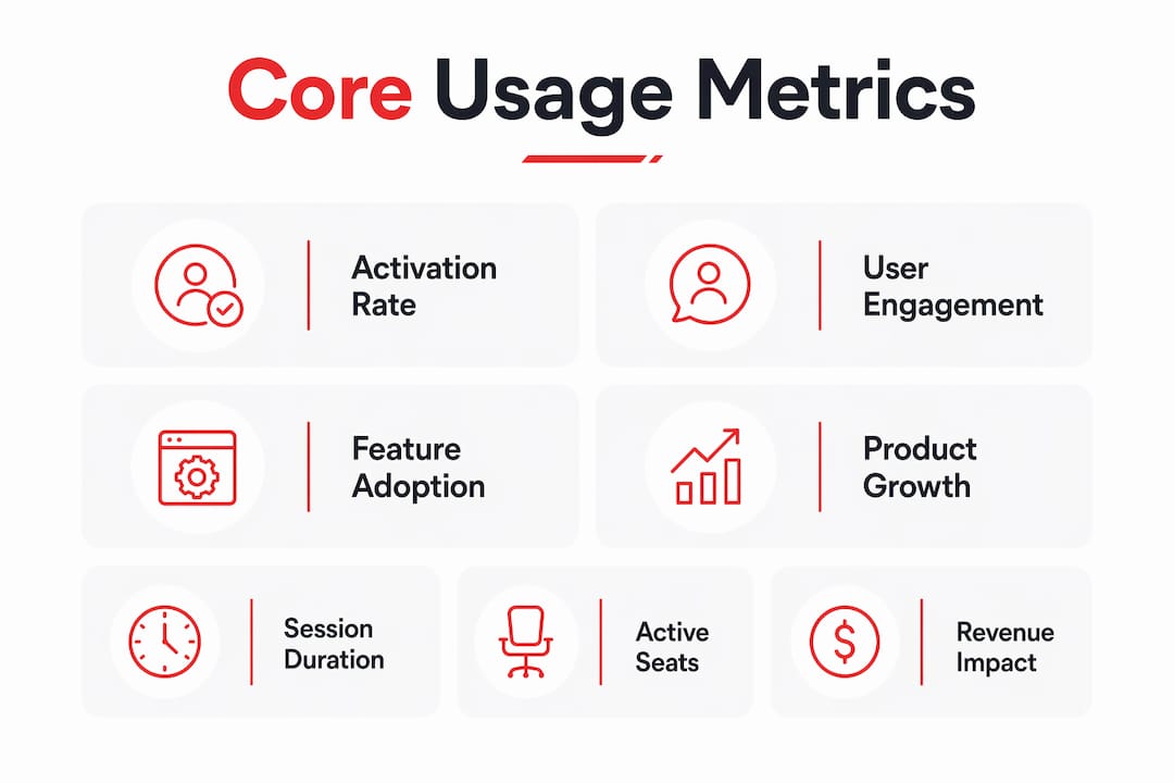 Infographic highlighting core usage analytics metrics