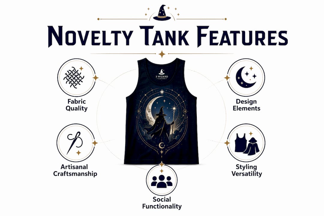 Infographic showing key novelty tank top features