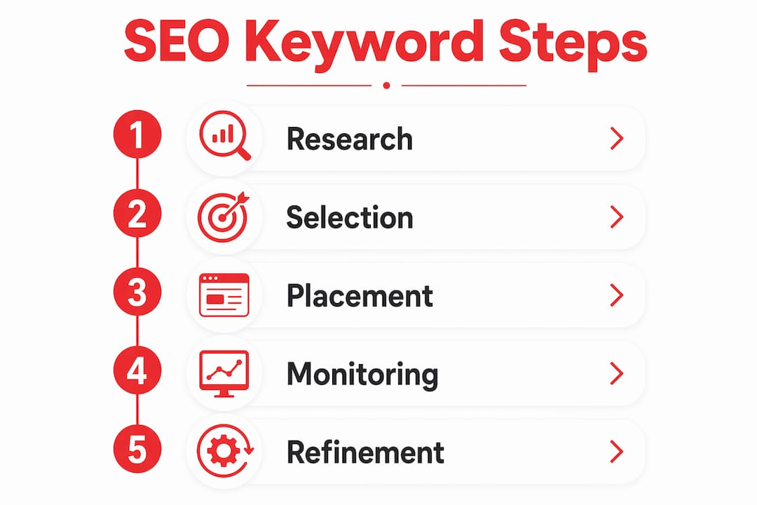 Infographic showing SEO keyword optimization steps