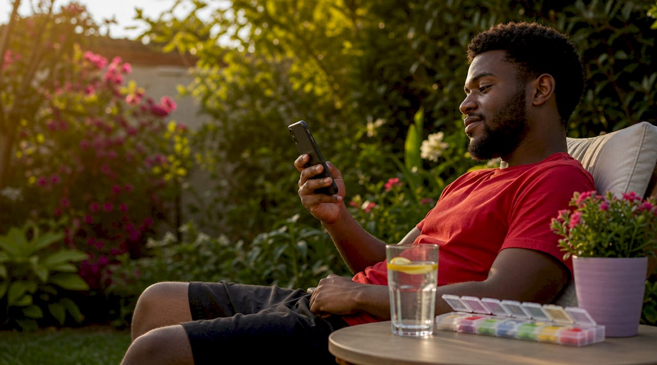 Patient using mobile health app at home