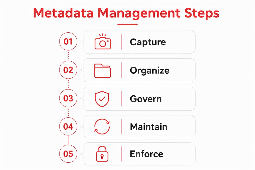 Infographic showing metadata management process steps
