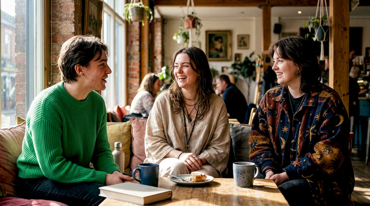 Group showcasing varied expressive clothing styles indoors