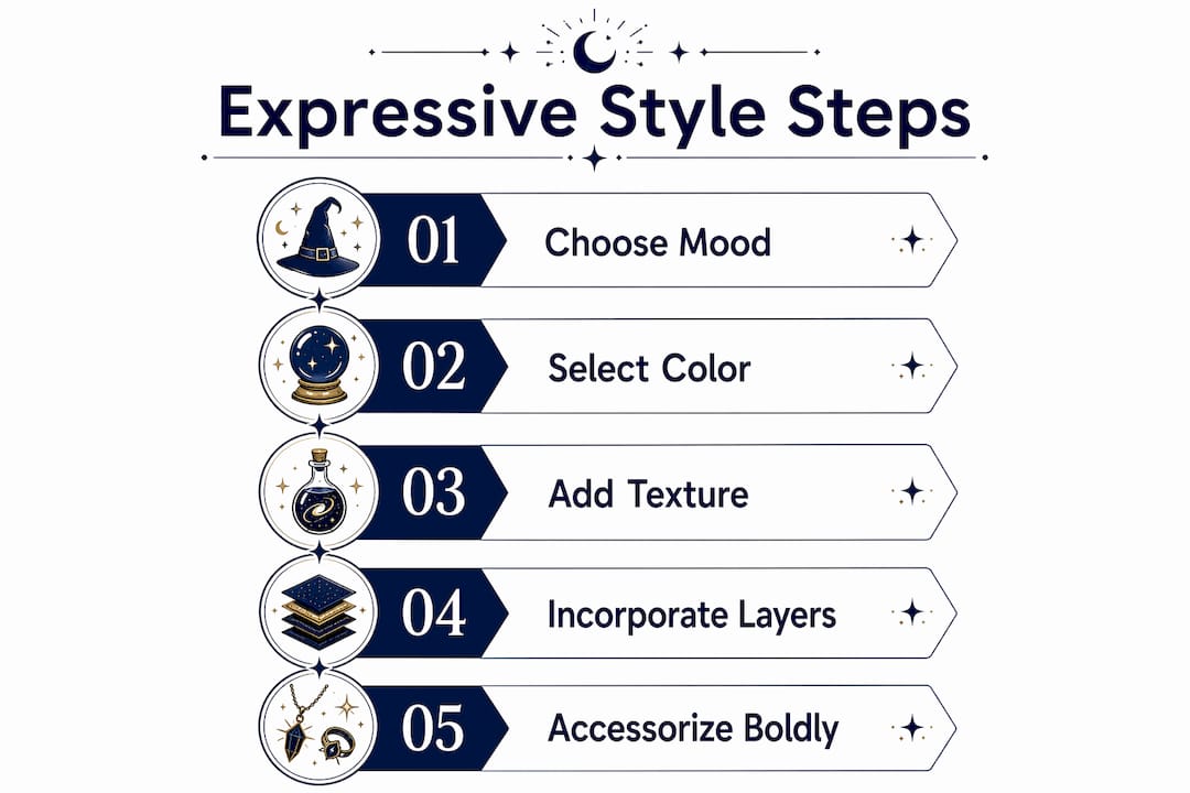 Infographic of five steps for expressive clothing style