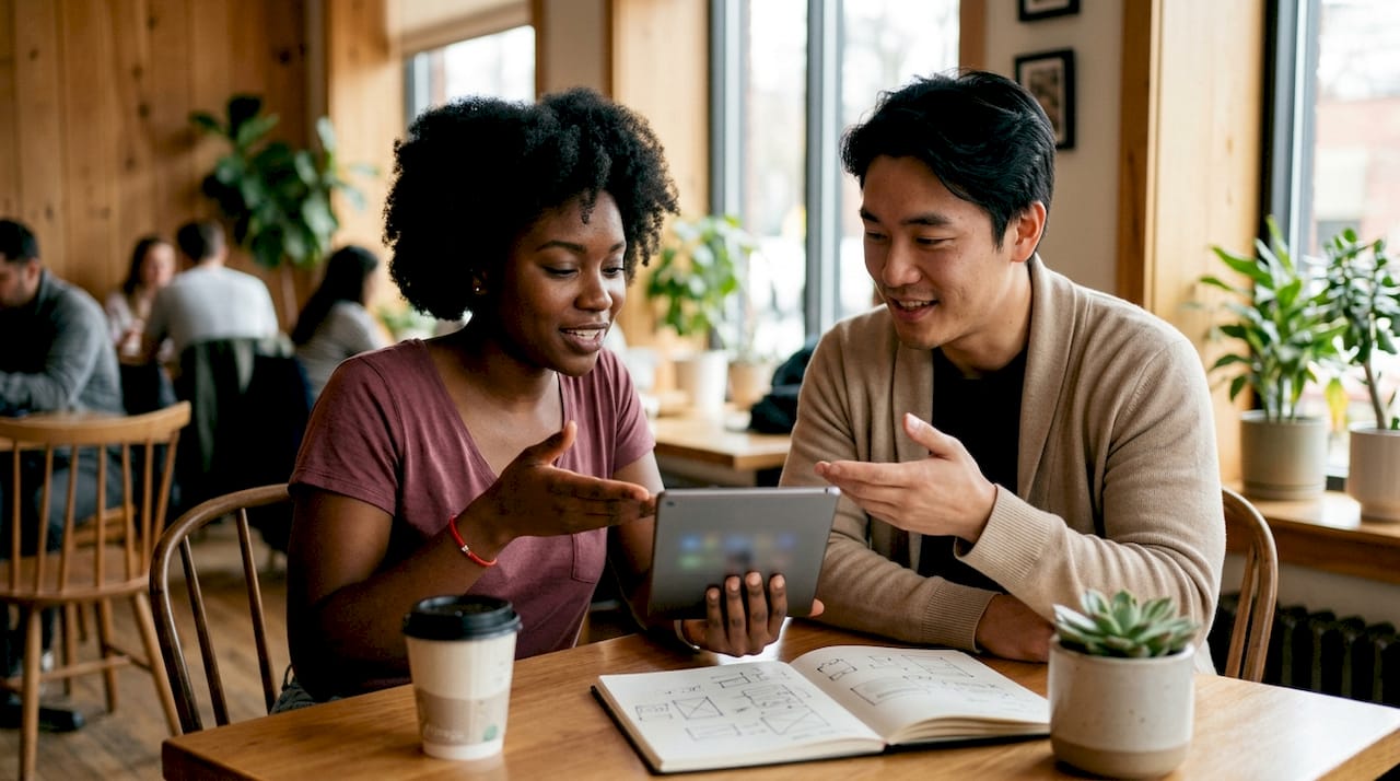 Two engineers collaborating on admin interface