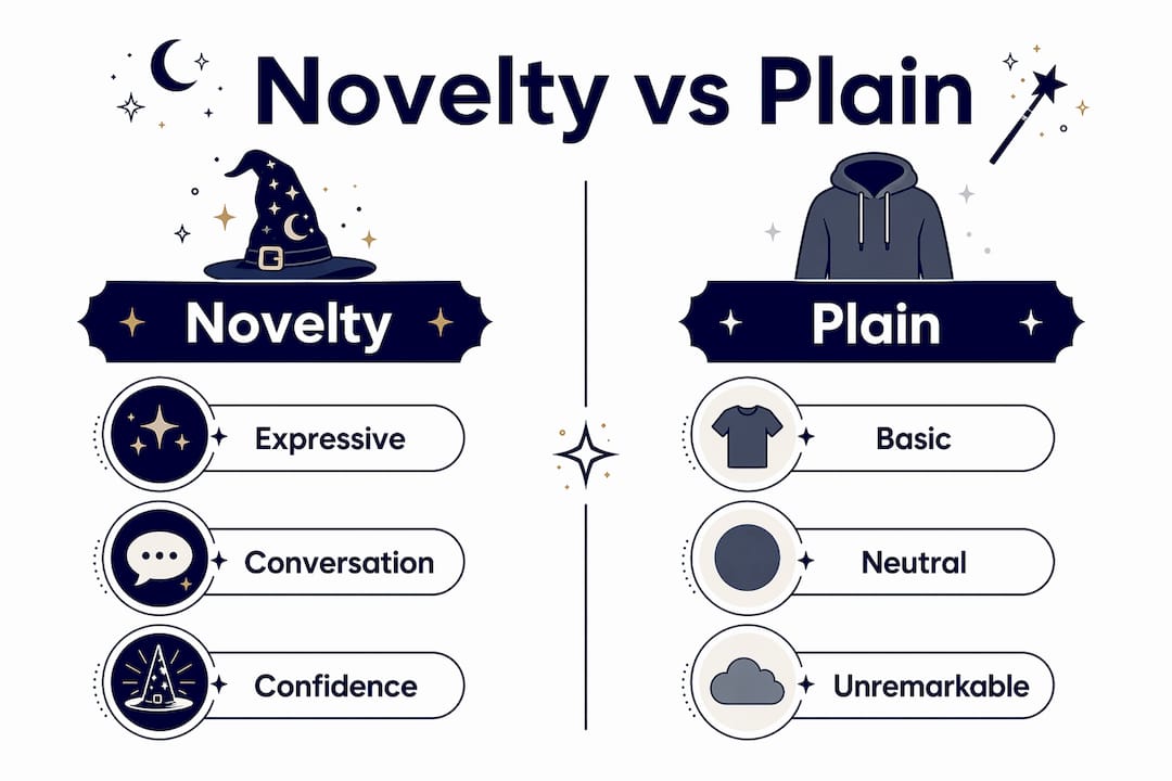 Infographic comparing novelty and plain t-shirt benefits