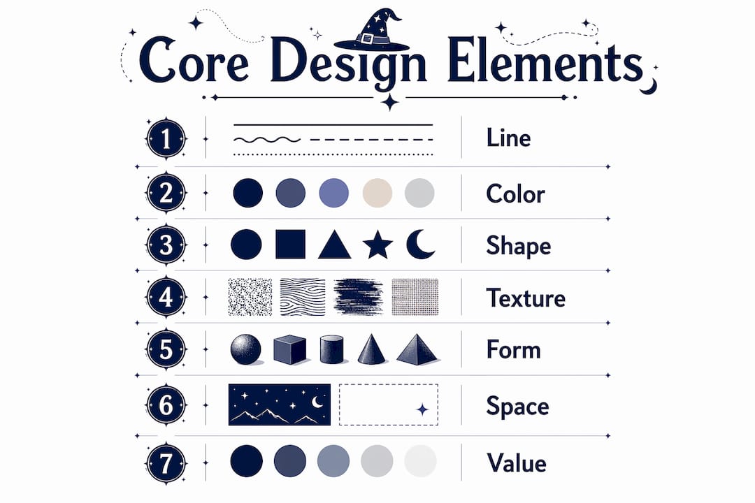 Infographic showing core apparel design elements