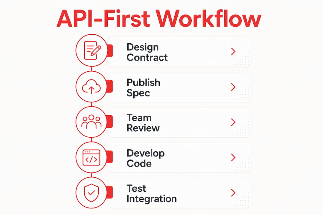 Infographic illustrating API-first development workflow steps